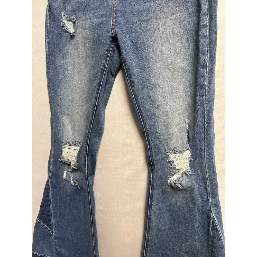 Altar’d State Distressed Denim Patchwork Bell Bottom Jeans Y2K Size 27